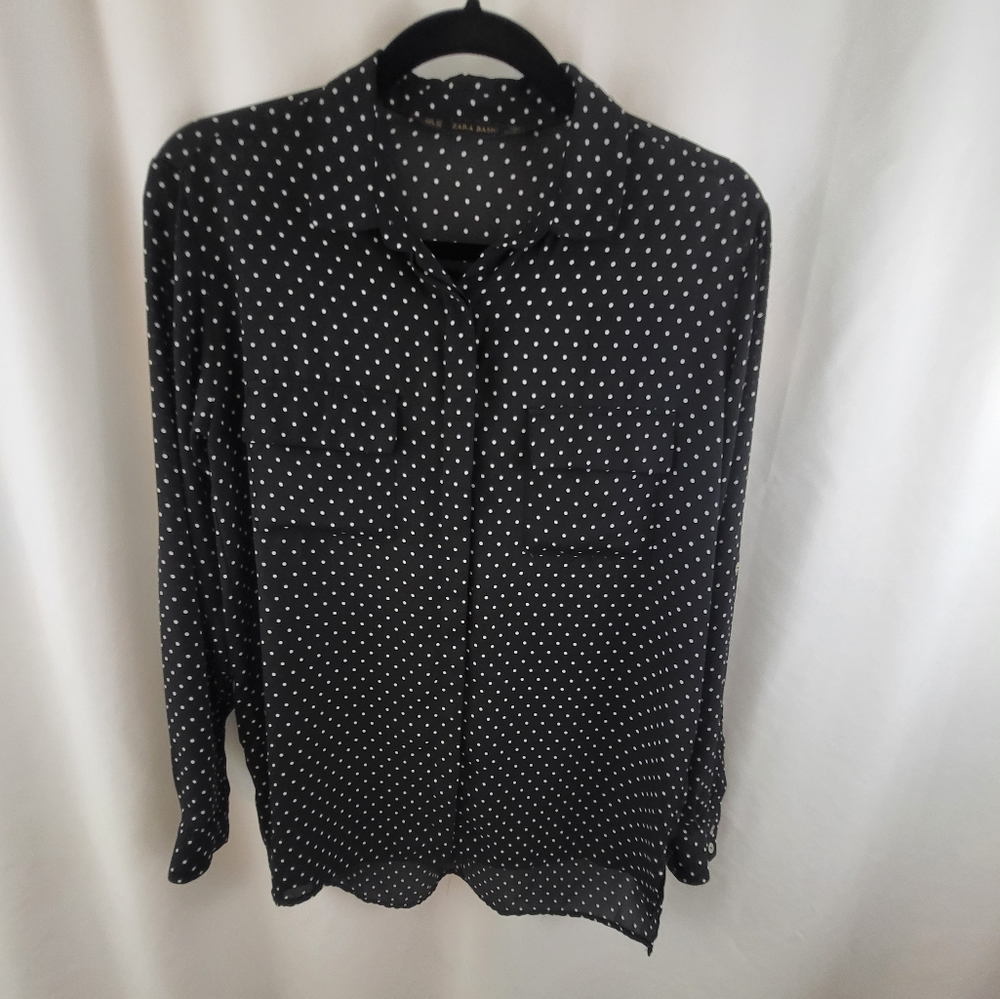 Black Polka-dot Semi-Sheer Blouse Size XS